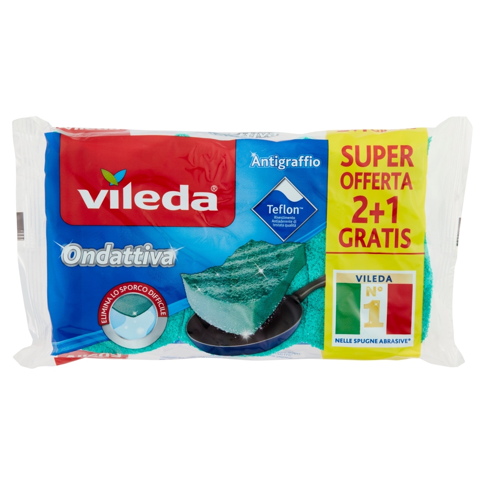 Vileda Ondattiva - spugna abrasiva da cucina, antigraffio. 2+1x